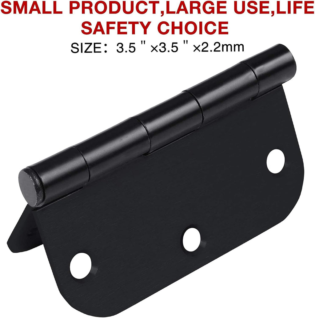 42 Pack Matte Black Door Hinges for Doors 3.5 x 3.5 Inch, Interior Rounded5/8 Radius Heavy-Duty Removable Pin Hinge for Standard Bedroom Office Hardware Guest Launtry Closet RV Shelter Shed
