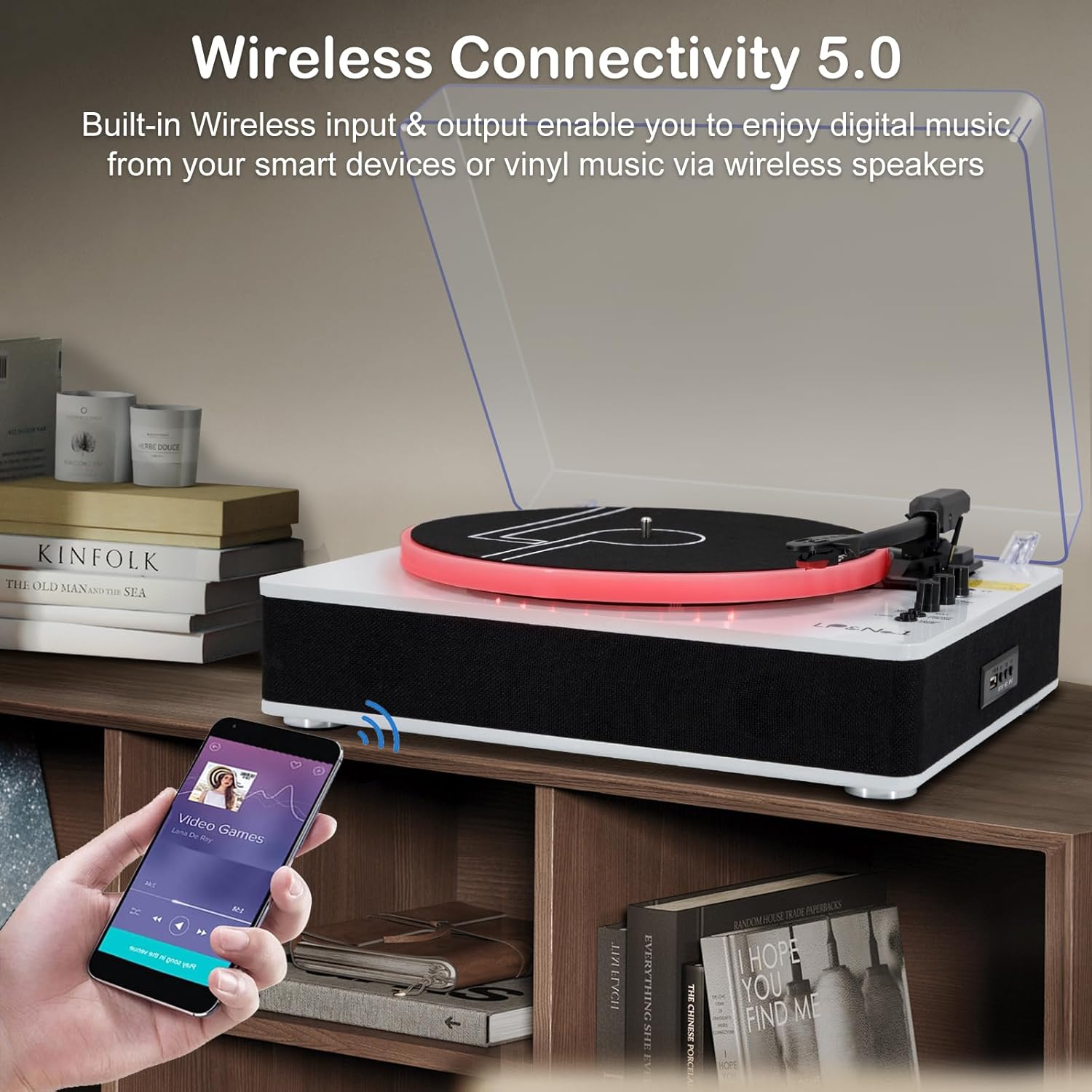 LP&No.1 Record Player with Built-in Stereo Speakers  LED Control  3-Speed Belt-Drive Vinyl Turntable with USB Playback & Recording  Wireless BT Input & Output  Auto Stop  Pitch Control | White Pearl