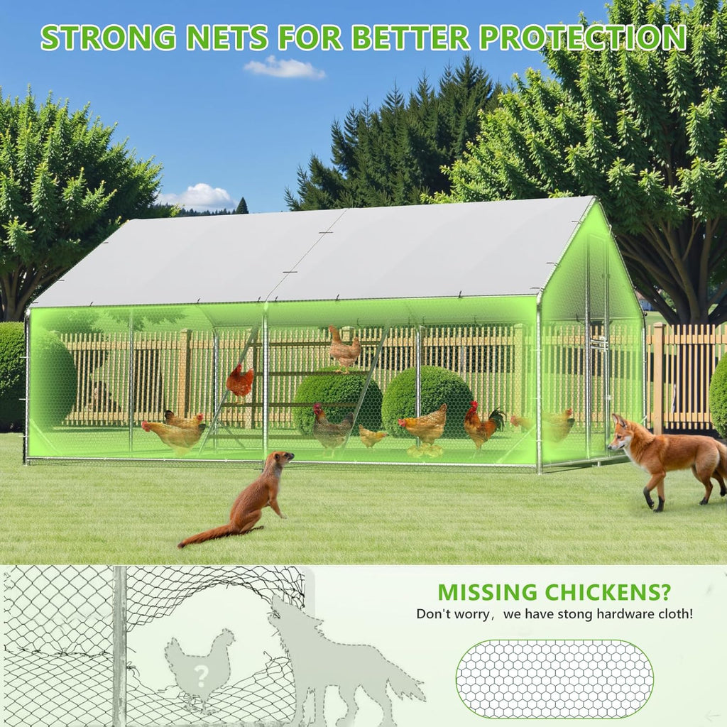 Large Chicken Coop Metal Chicken Run for Yard with Feeding Door