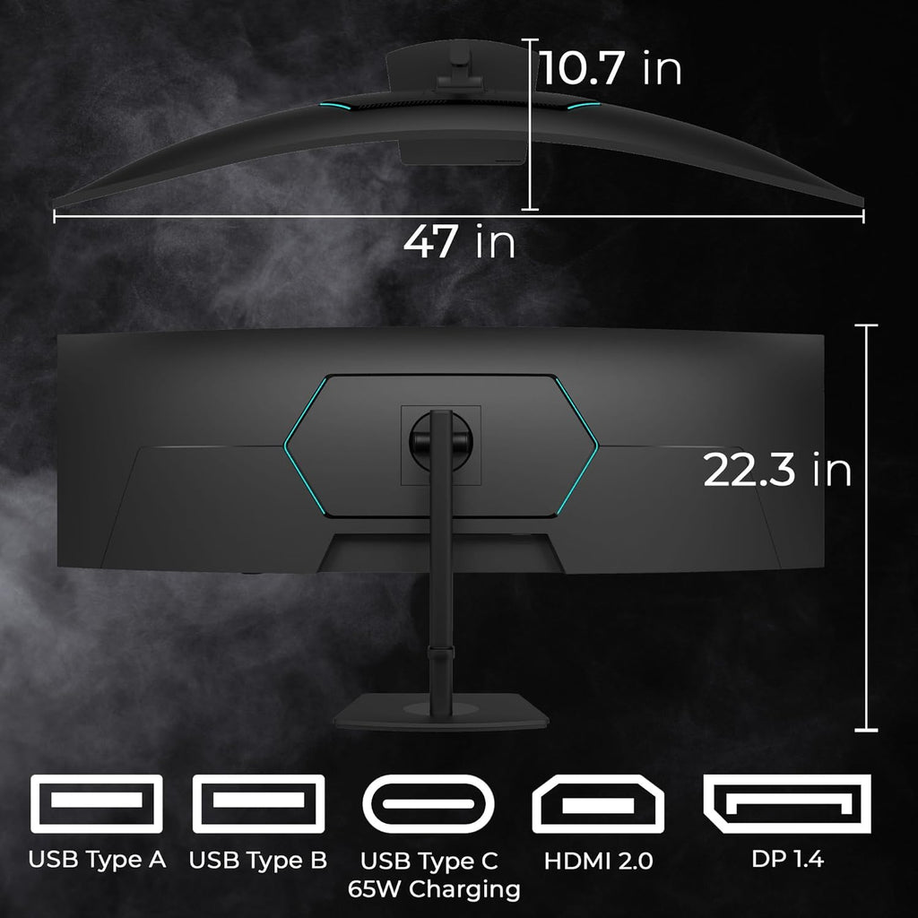 Deco Gear 49″ Curved Ultrawide Dual-QHD Monitor | 5120×1440 32:9 HDR400 | 120Hz VA Panel | USB-C 65W PD  FreeSync  PBP/PIP  KVM Switch | Built-in Speakers & Ergonomic Stand