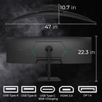 Deco Gear 49″ Curved Ultrawide Dual-QHD Monitor | 5120×1440 32:9 HDR400 | 120Hz VA Panel | USB-C 65W PD  FreeSync  PBP/PIP  KVM Switch | Built-in Speakers & Ergonomic Stand