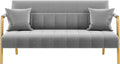 Yaheetech 56.5" W Modern Sofa Small Sofa Luxurious Velvet Fabric Couch with Gold-Tone Metal Arms and Legs for Living Room, Home Office, Studio Light Gray
