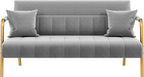 Yaheetech 56.5" W Modern Sofa Small Sofa Luxurious Velvet Fabric Couch with Gold-Tone Metal Arms and Legs for Living Room, Home Office, Studio Light Gray