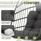 RADIATA Outdoor Egg Chair Without Stand, Foldable Durable Rattan Wicker Hanging Swing Basket, 350 Lbs Heavy-Duty Hammock Chair with Cushion for Patio Balcony Garden Ceiling or Tree Mount, Dark Gray