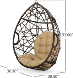 Christopher Knight Home Isaiah Indoor/Outdoor Wicker Tear Drop Hanging Chair (Stand Not Included), Multi-Brown and Tan