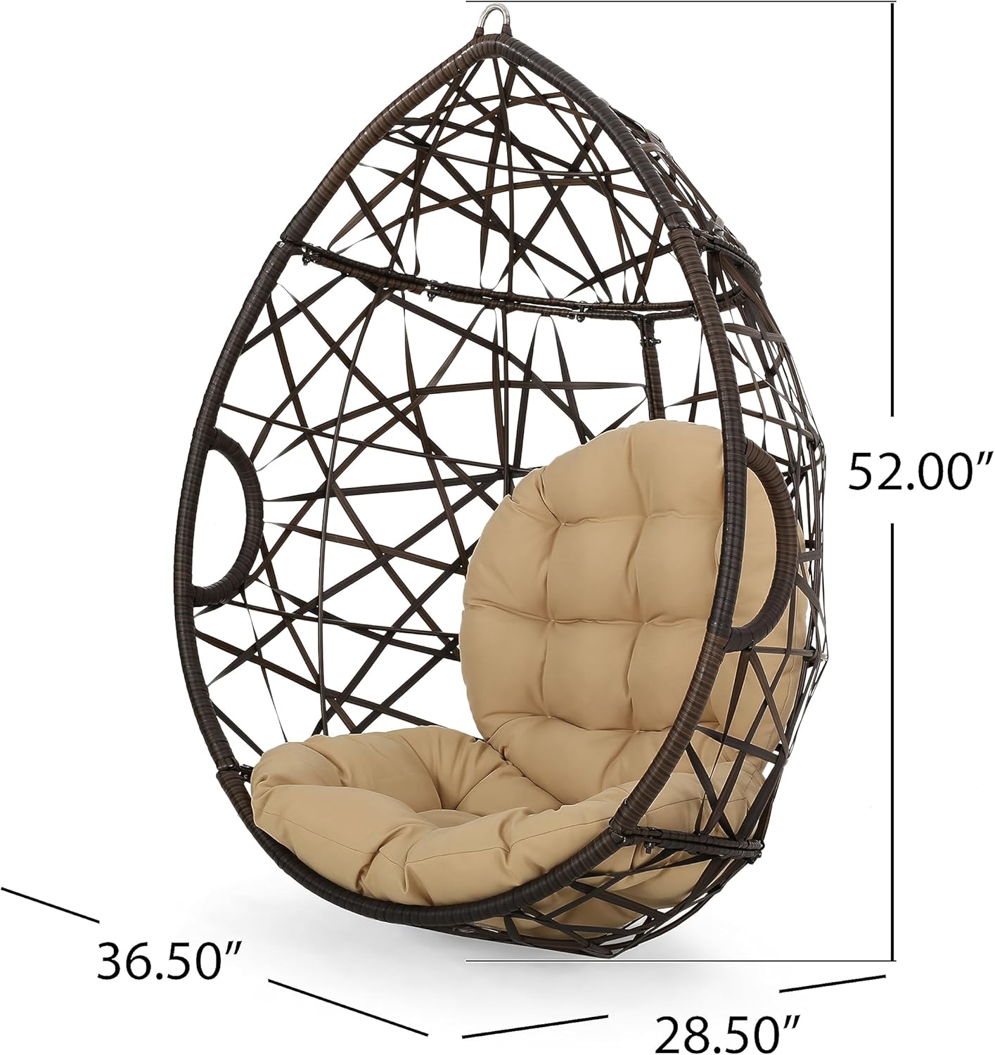 Christopher Knight Home Isaiah Indoor/Outdoor Wicker Tear Drop Hanging Chair (Stand Not Included), Multi-Brown and Tan