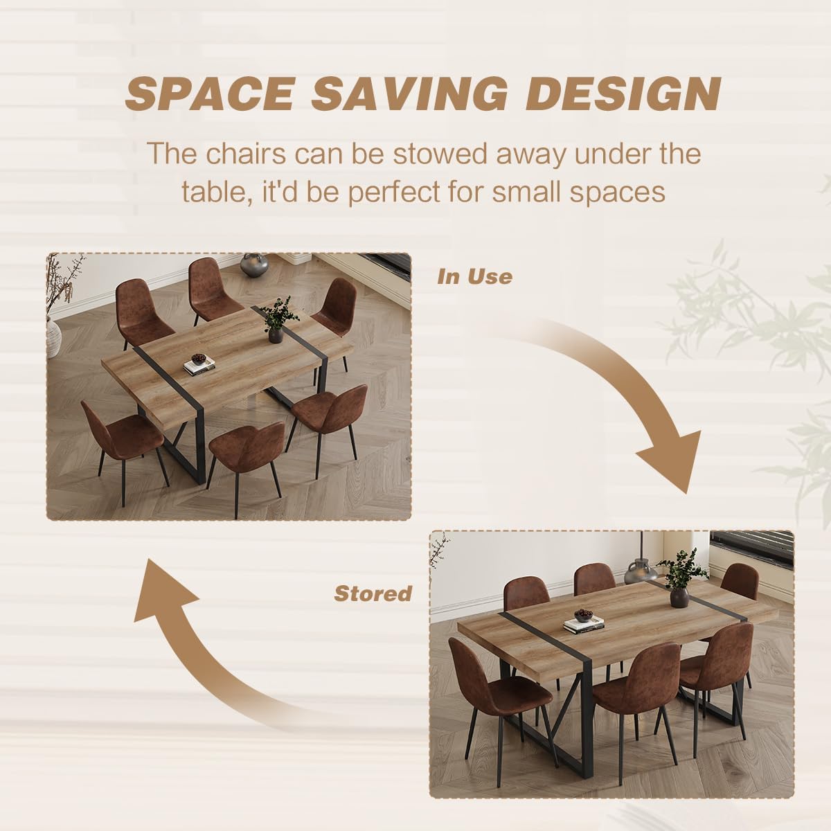 7 Piece Dining Table Set .Dinner Table Set for 6 .71'' Kitchen Table and Suede Nap Fabic Chairs Set of 6 .6 Chair Dining Table Set for Kitchen Dining Room