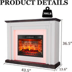 44 Inches LED Lights Electric Fireplace with Mantel, Tall Fireplace Heater Freestanding, Delicate Three-Dimensional molding with Remote Control Timer LED Flame for Living Room, Bedroom, White&Brown