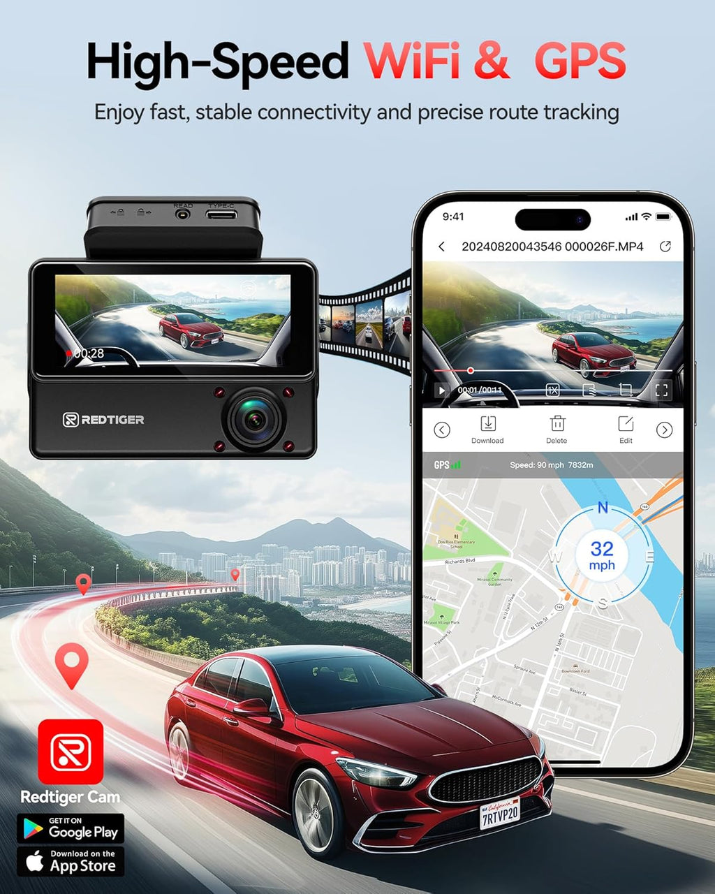 REDTIGER 530° Dash Cam 3 Channel  2.5K+2.5K+1080P Triple Car Camera with 128GB Card  IR Night Vision  Touch Screen  Dashcam for Front Inside Rear Included WiFi GPS  24H Parking Mode