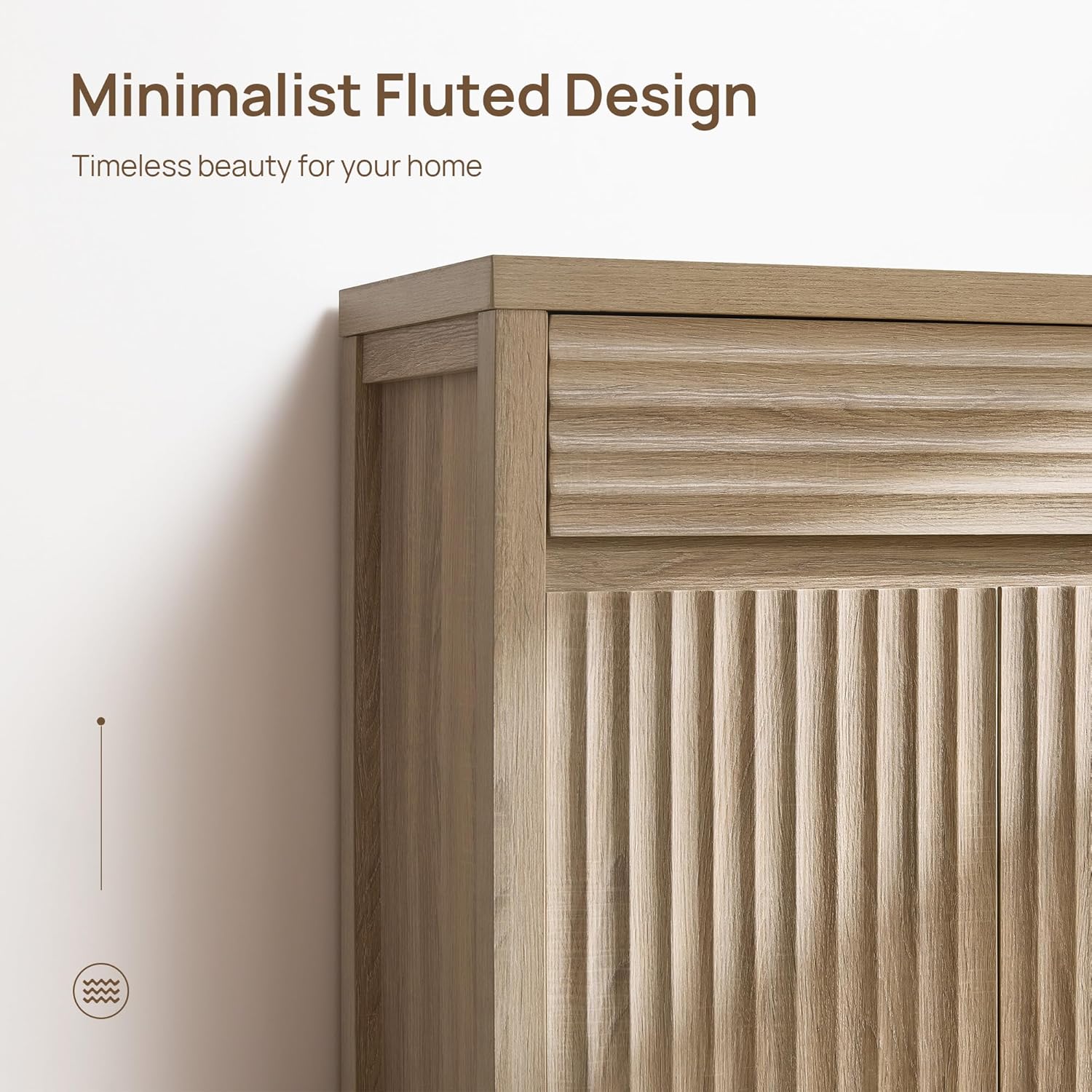SICOTAS 58" Fluted Buffet Cabinet with Storage, Modern Farmhouse Sideboard with Drawers & 3-Level Adjustable Shelf, Handle-Less Coffee Bar Console Table for Kitchen Living Room Entryway, Light Oak