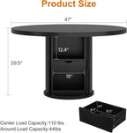 Garvee 47 Inch Round Dining Table for 4, Kitchen Table with 2-Layer Storage Shelf and a Drawer, Farmhouse Circle Dinner Table for Dining Room, Kitchen, Living Room (Table Only), Black