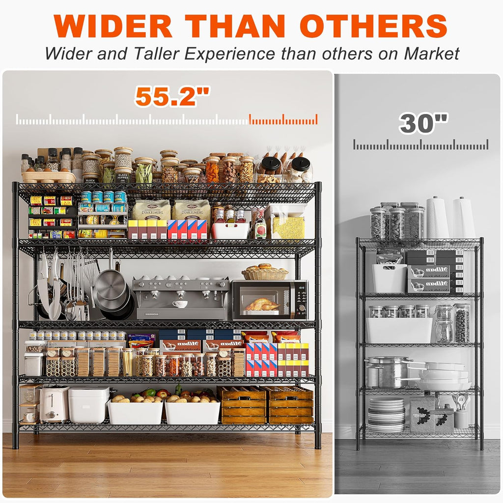 REIBII 85.7"H Garage Shelving 2998LBS Storage Shelves with Wheels&Feet,5 Tier Garage Shelves Heavy Duty Adjustable Wire Shelving for Basement Commercial Industrial Pantry, 85.7"H X 55.5"W X 24.2"D