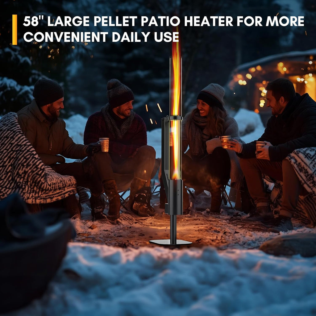 Rayzi 58 Inch Pellet Stove  Patio Heater Wood Pellet Heater  Pellet Fire Pit for Outdoor - Smokeless Wood Pellet Burning Flame  Outside Backyard Bonfire  Fireplace for Camping Patio Garden Picnic