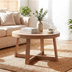Giantex Round Coffee Table, 30" Wood Center Table with Thickened Tabletop & Cross-Shaped Pine Wood Frame, 220 lbs Capacity, Modern Living Room Table for Small Spaces, Natural