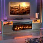 Fireplace TV Stand with 36" Fireplace Up to 80" TV, 70" Entertainment Center with LED Lights, Remote Control, TV Media Console with Storage Cabinets for Living Room, Grey