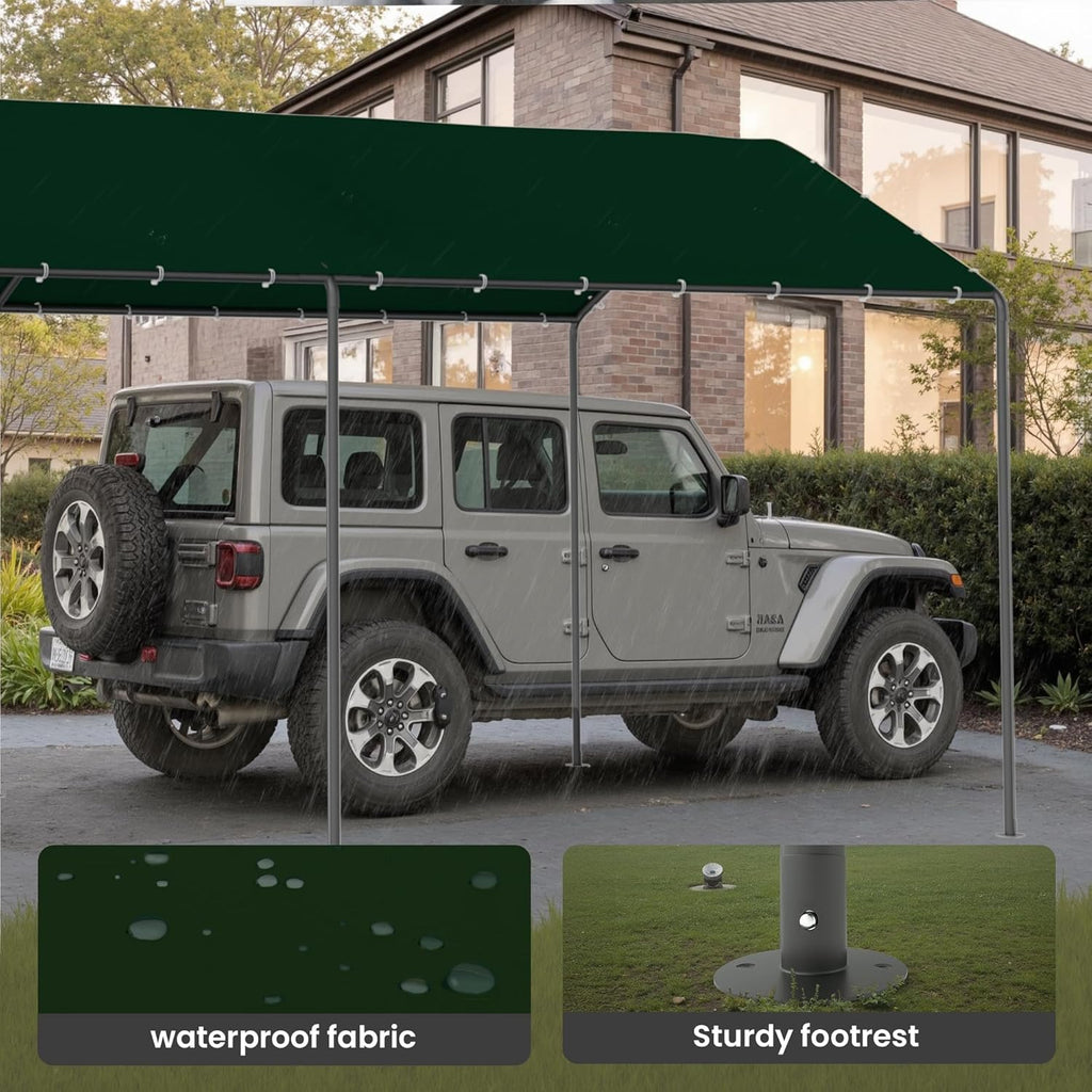 Carport 10x20 FT Heavy Duty Carport Canopy Tent Waterproof，Portable Car Shelter Garage Tent for Backyard Shade,Gathering and Storage for Boats,Cars,Tractors (Green (No Sidewall