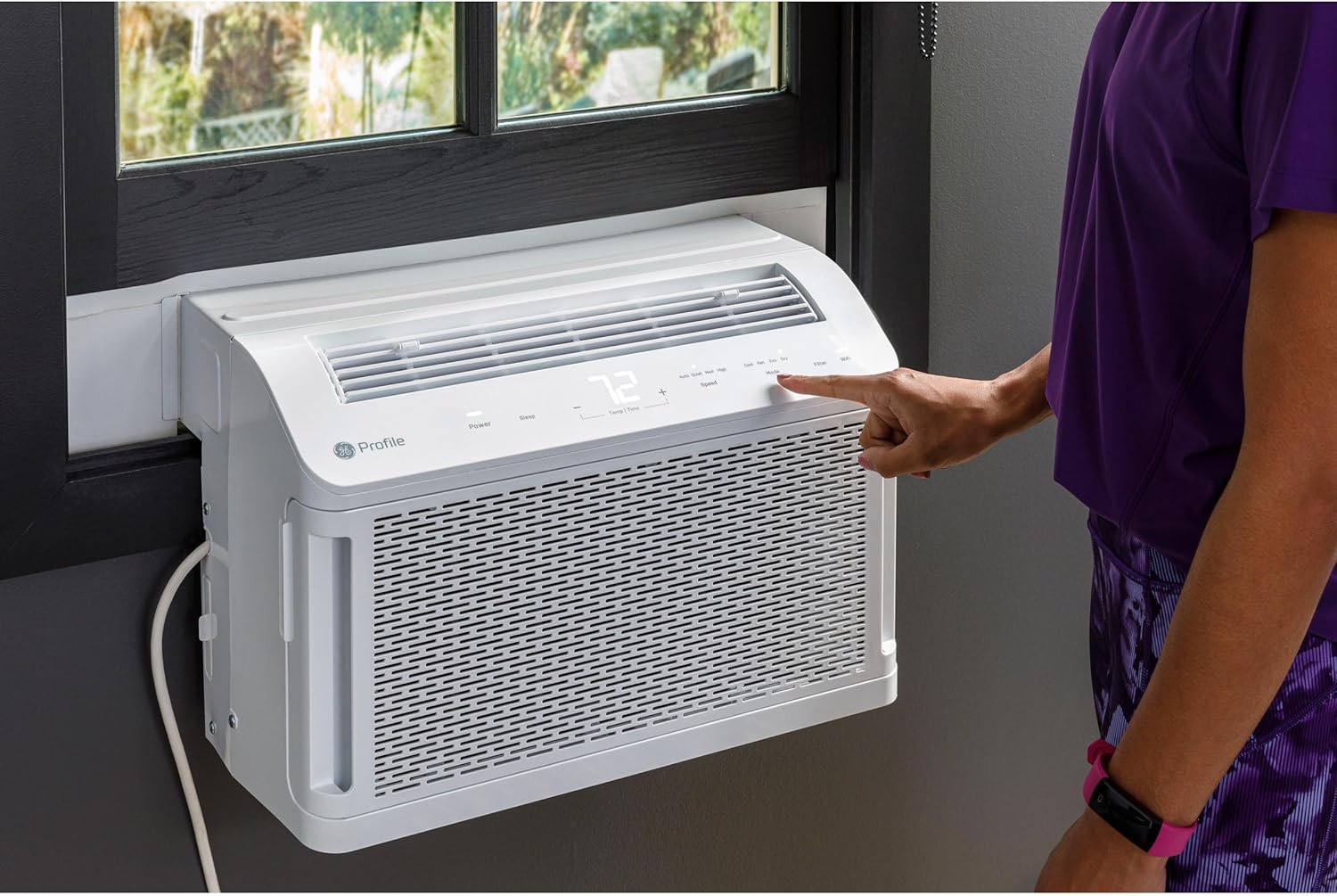GE Profile ClearView Window Air Conditioner Unit, 8,300 BTU, U-Shaped Adjustable Depth, Energy Efficient Cooling up to 350 sq ft., Ultra Quiet, SMART Home Capable, Includes Remote, White
