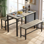 Tatub Dining Table Set for 4, 3-Piece Kitchen Table with 2 Benches, Space-Saving Dining Room Set for Breakfast Nook and Small Spaces, Grey