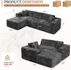 Vongrasig 103" Boneless Couches for Living Room,Sectional Couches Modular Sofa with L-Shaped Chaise, Memory Foam Comfy Cloud Couch with Plush Corduroy Fabric, No Assembly Required, Dark Grey