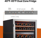 Ca'Lefort Wine Fridge & Cooler - 24 Inch 52 Bottle Wine Cooler Refrigerator, 40-65°F Dual Zone Wine Refrigerator Glass Door, 3 LED Built-in or Freestanding Fridge for Home/Bar/Kitchen (5.65 cu.ft)