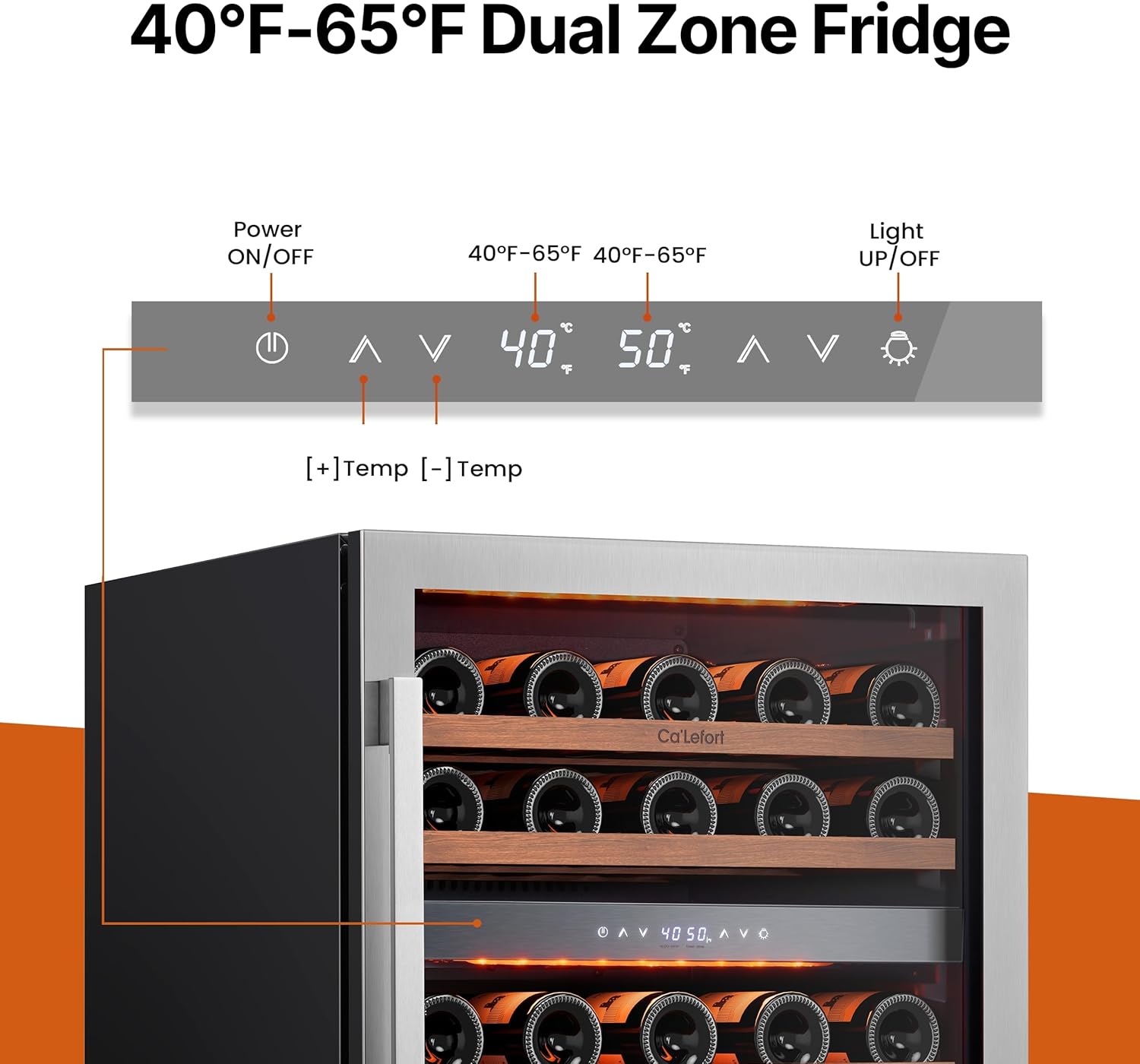 Ca'Lefort Wine Fridge & Cooler - 24 Inch 52 Bottle Wine Cooler Refrigerator, 40-65°F Dual Zone Wine Refrigerator Glass Door, 3 LED Built-in or Freestanding Fridge for Home/Bar/Kitchen (5.65 cu.ft)