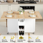 Space Saving Folding Dining Table with 2 Tier Storage-Extendable Drop Leaf Farmhouse Wood Kitchen Dining Room Tables Set for 4, Folding Kitchen Table with 6 Wheels, (Light Brown)