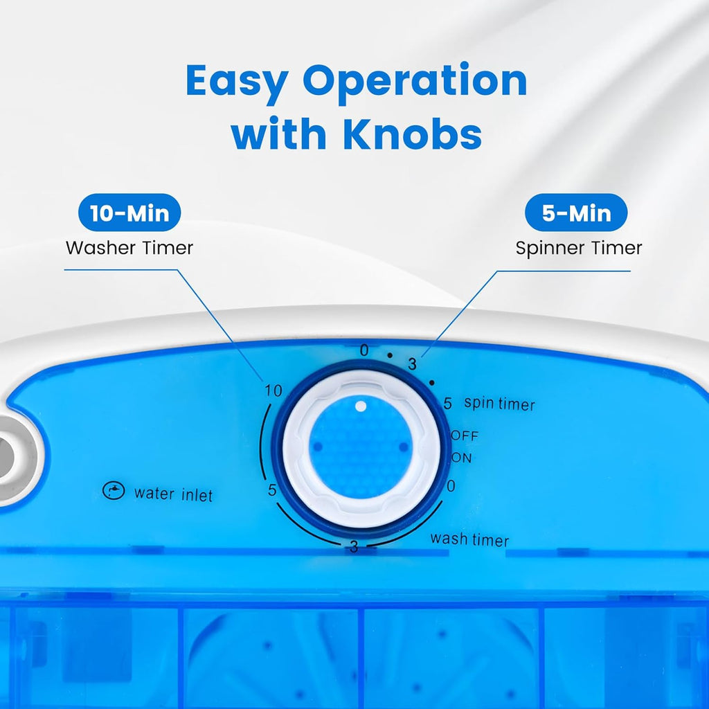 COSTWAY Portable Mini Washing Machine with Spin Dryer, Washing Capacity 5.5lbs, Electric Compact Machines Durable Design Energy Saving, Rotary Controller, Laundry Washer for Home Apartment RV, Blue