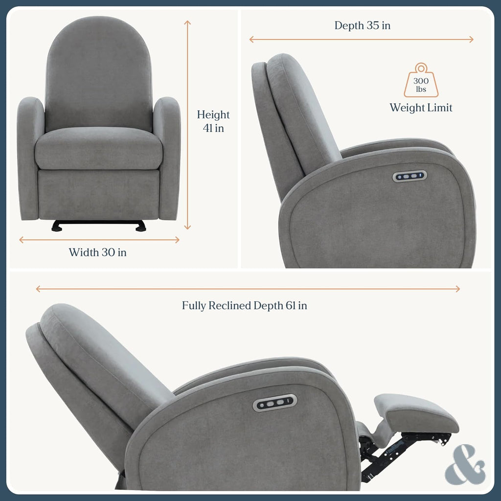 Austin Power Glider Recliner | Contemporary Nursery Glider Chair with Adjustable Headrest & Glide | Live Smart Stain-Resistant Fabric | Modern Recliner Chair for Nursery & Living Spaces, Gray