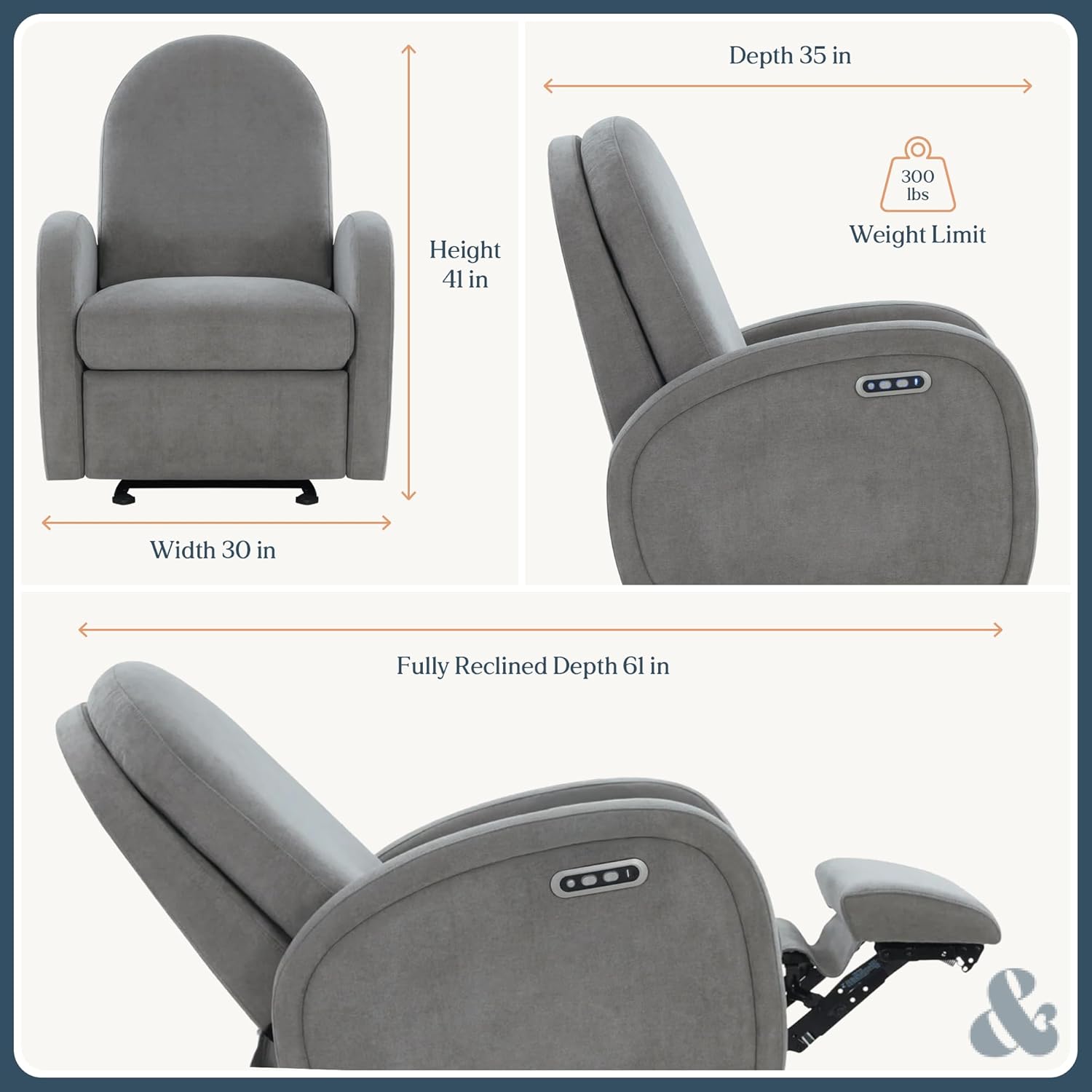Austin Power Glider Recliner | Contemporary Nursery Glider Chair with Adjustable Headrest & Glide | Live Smart Stain-Resistant Fabric | Modern Recliner Chair for Nursery & Living Spaces, Gray