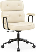OLIXIS Ergonomic Home Office Desk Chair, PU Leather Computer Chair with Lumbar Support Adjustable Height Rolling Swivel Executive Task Armrests Chair, Off-White