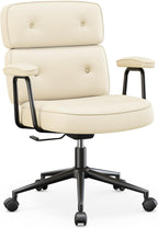 OLIXIS Ergonomic Home Office Desk Chair, PU Leather Computer Chair with Lumbar Support Adjustable Height Rolling Swivel Executive Task Armrests Chair, Off-White