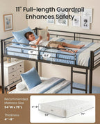 Full Over Full Bunk Bed, Convertible into 2 Full Beds, Heavy-Duty Metal Bed Frame with Safety Full-Length Guardrails & EVA Padded Ladder for Adults, Teens, Kids, No Box Spring Needed, Black