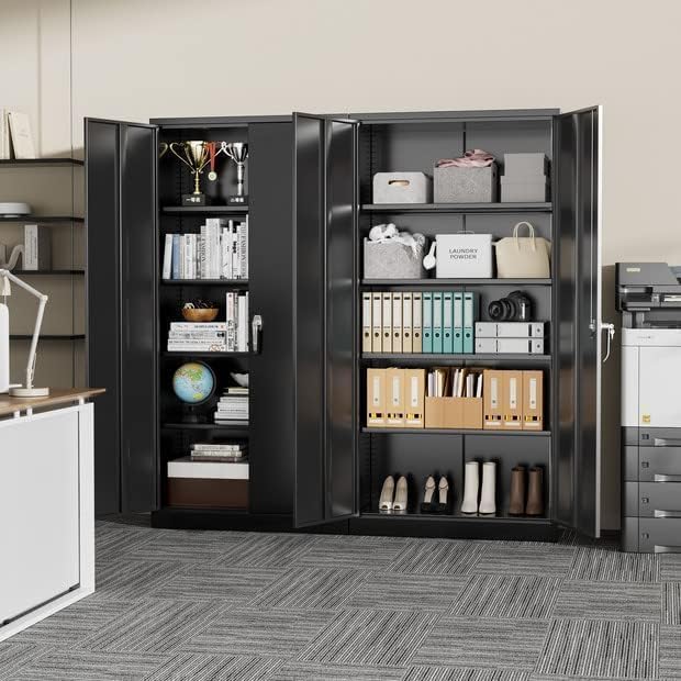 Greenvelly Metal Cabinet with Lock,72" Metal Storage Cabinet with 2 Doors and Adjustable 4 Shelves, Locking Cabinet for Home Office, Garage(36" W x 18" D)