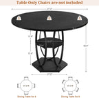 47.2" Black Round Dining Table for 4-6, Circle Kitchen Table with Open Storage Shelf, Modern Wooden Dinner Table with Metal Pedestal Base, Dining Room Tables for Kitchen Small Space