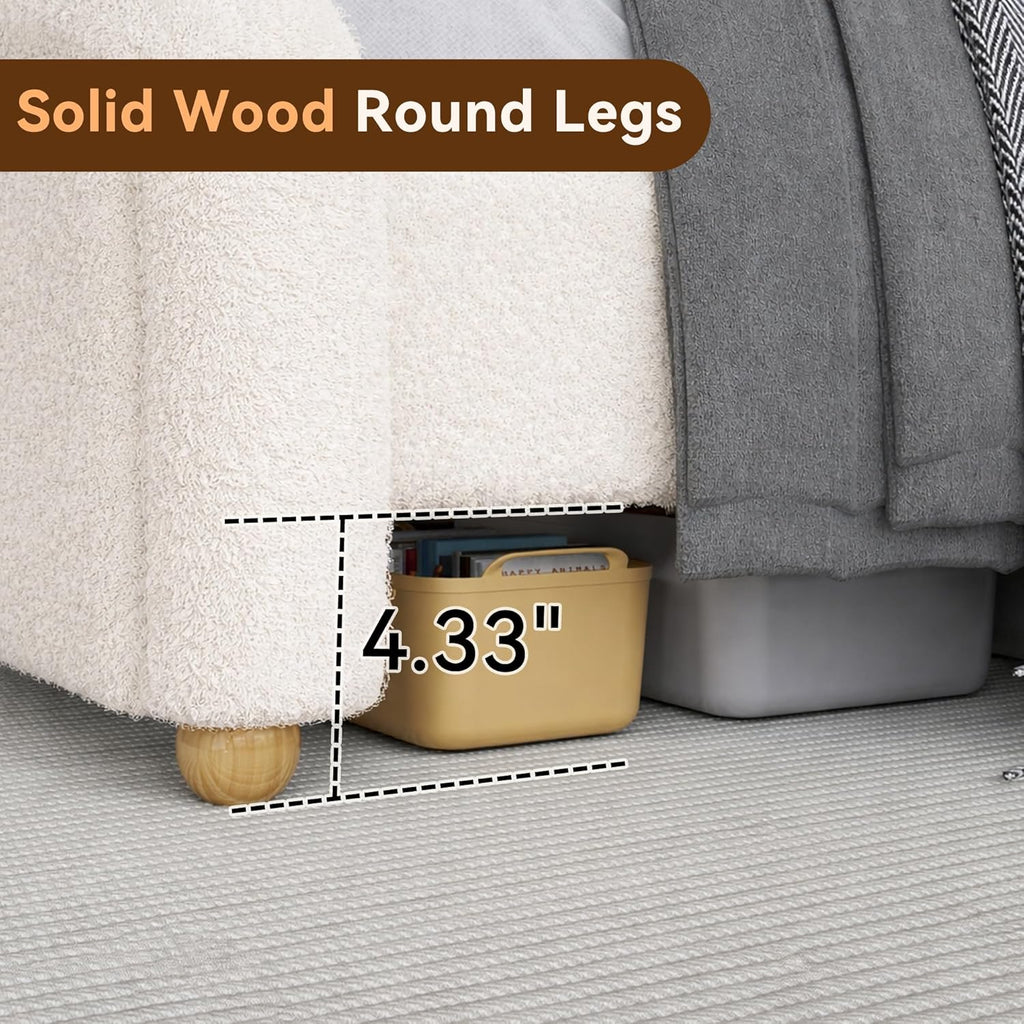 Cloud King Size Bed Frame, Boucle Upholstered Platform Bed with Adjustable Headboard, Anti-Collision Soft Rounded Corners, Metal Support, No Box Spring Required, Noise Free, Easy Assembly, Cream