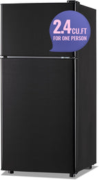 DEMULLER 2.4 Cu.Ft Small Refrigerator with Freezer Mini Fridge Removable Plastic Shelves Ideal for Apartment,Dormitory Black