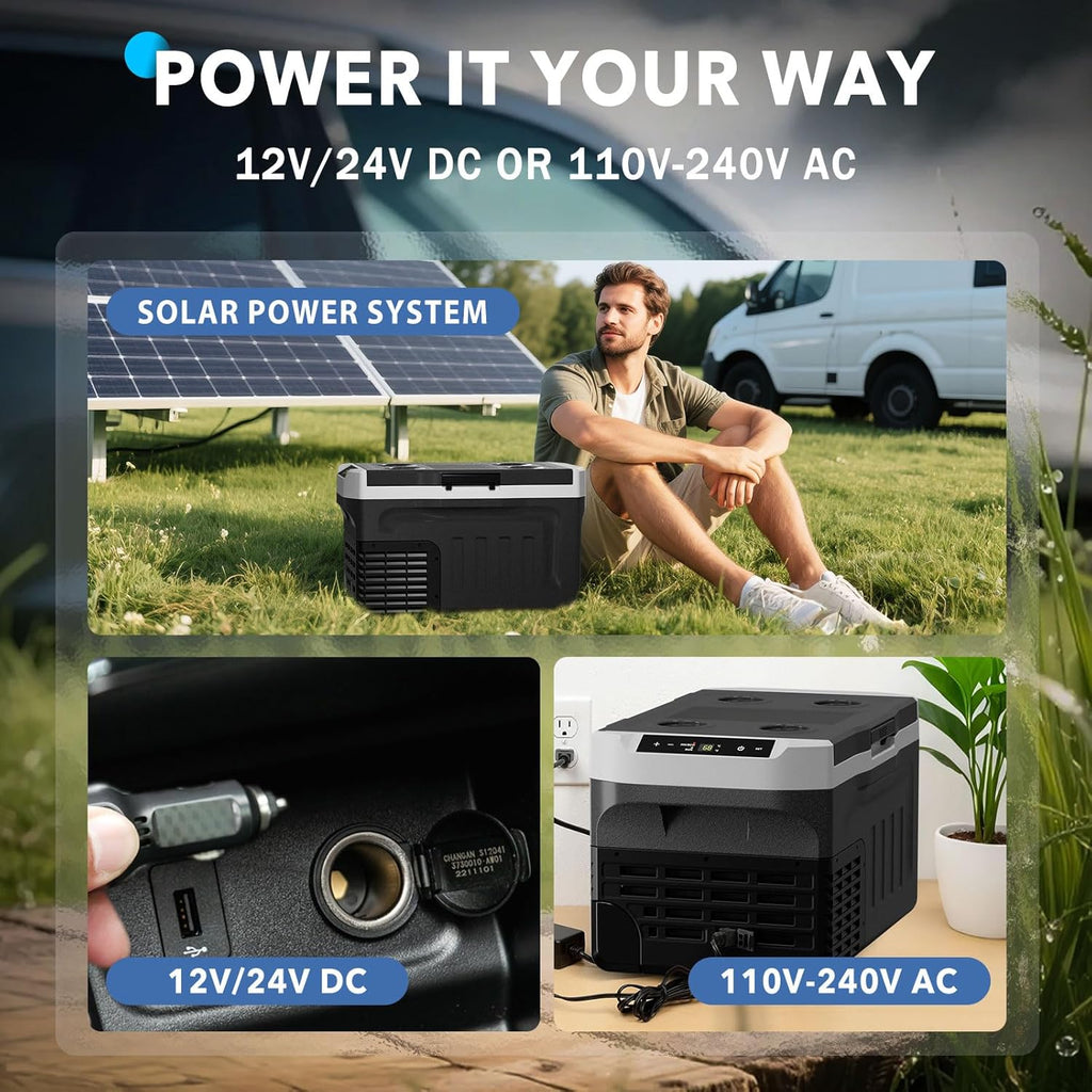12 Volt Refrigerator, 32QT(30L) Compressor Electric Cooler, Car Fridge -4℉~68℉, Portable Refrigerator 12V/24V DC 110-240V AC, Compact Freezer for Vehicle RV Camping Truck Boat Travel, Black