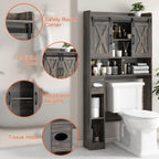 Vabches Over The Toilet Storage Cabinet, Farmhouse Storage Cabinet Over Toilet with Sliding Door& Toilet Paper Holder Stand，Home Space-Saving Toilet Rack, for Bathroom, Laundry and Restroom