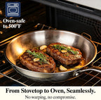 Stainless Steel Frying Pan Set with Lid, Umite Chef 3Pcs Skillet Set (Includes 8",10",12") - 5 Ply Stainless Clad - Heavy Duty & Professional Cookware Set, Fast & Even Heat, Dishwasher and Oven Safe