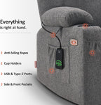 MCombo Power Lift Recliner Chair for Elderly, Lift Chair with Heat and Massage, FSC Certified, USB&Type C Ports, Cup Holders, Fabric 7040 (Medium, Gray)