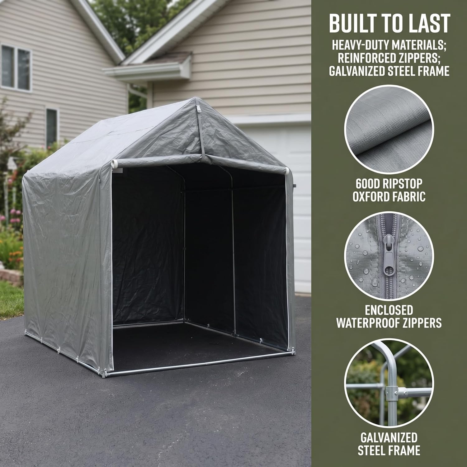 Bike Storage Shed Tent,8 * 6 * 6.2ft Outdoor Storage Shed, Carport, Canopy Shelter with 160g PE Fabric Coated with Silver Waterproof,Bike Covers Shelter for Bicycles,Garden Tools,Various Tools