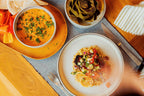 Bloomhouse - Two Time Oprah's Favorite Things Winner - Santorini Mist Double Bowl Terracotta Reactive Glaze Plates and Bowls Dinnerware Set - Moonstone White, Service for Four (16pcs)