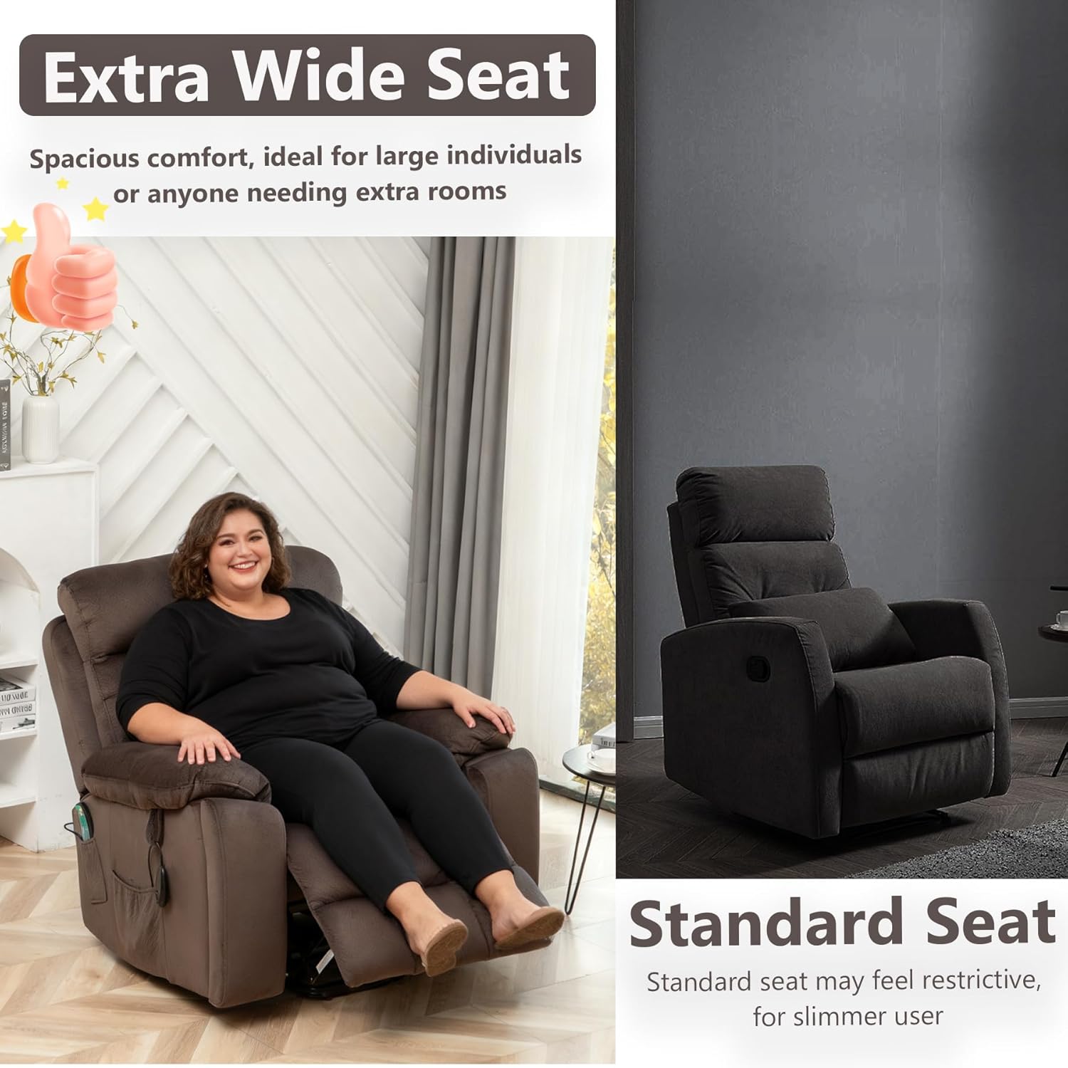 Oversized Power Recliner Chair for Elderly, Big and Tall Electric Lift Recliners with Massage and Heat, Overstuffed Wide Large Living Room Reclining Sofa, Hidden Cup Holder, Velnet Dark Brown