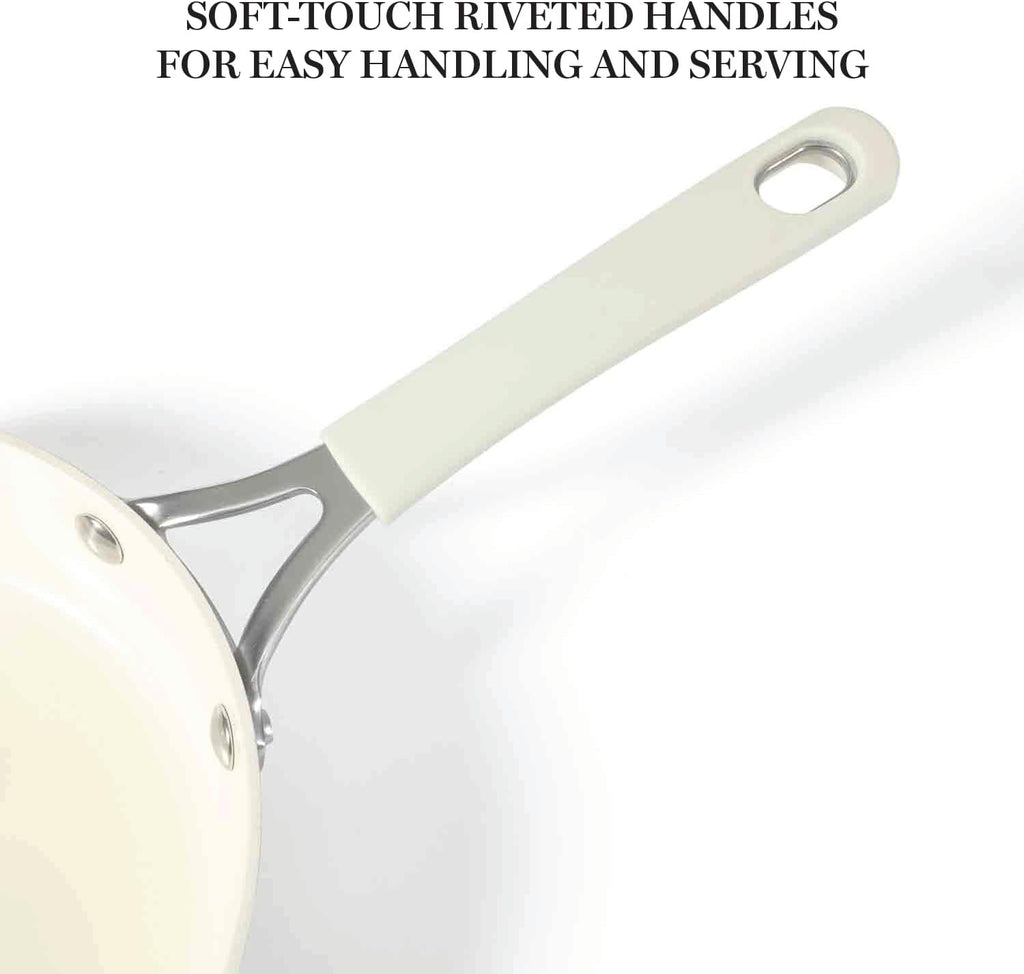 Martha Stewart Heathland Premium Nonstick PFA Free Ceramic Interior 10-Piece Tapered Aluminum Cookware Set - Linen White