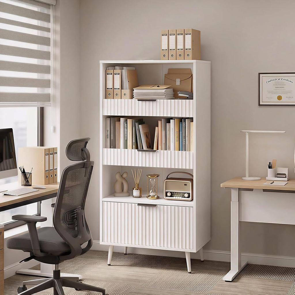 Foxemart White File Storage Cabinet & 4-Tier Multifunctional Storage, 51.1”Tall Storage Cabinet, Narrow Storage Cabinet for Home Office, Bathroom, Kitchen, Pantry, Living Room, Bedroom