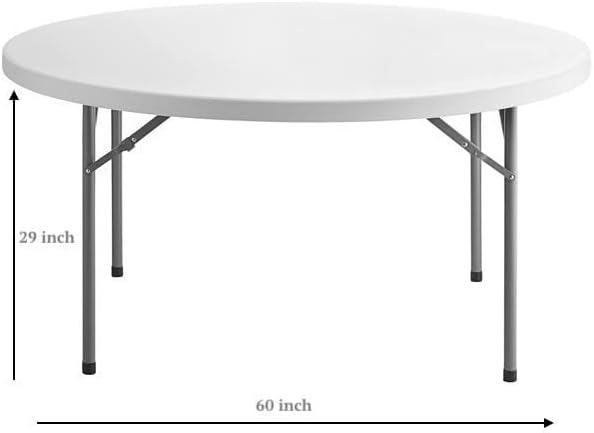 PRO&Family Commercial Round Folding Table, White Top, Powder-Coated Steel Frame, High-Impact Polyethylene Construction, Perfect for Wedding, Party, Shool, Church. (7, 60")