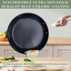 Nuwave Healthy Duralon Blue Ceramic Nonstick 12pc Cookware Set,Diamond Infused Scratch-Resistant,PFAS Free,Dishwasher & Oven Safe,Induction Ready & Evenly Heats, Tempered Glass Lids, Stay-Cool Handles
