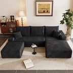95" U-Shape Cloud Couch, Modern Modular Sectional L-Shape Sofa with Ottoman, Corduroy Upholstered Couches Deep Seat Sleeper Chaise Longue for Living Room, No Assembly Required(Black, Right Facing)