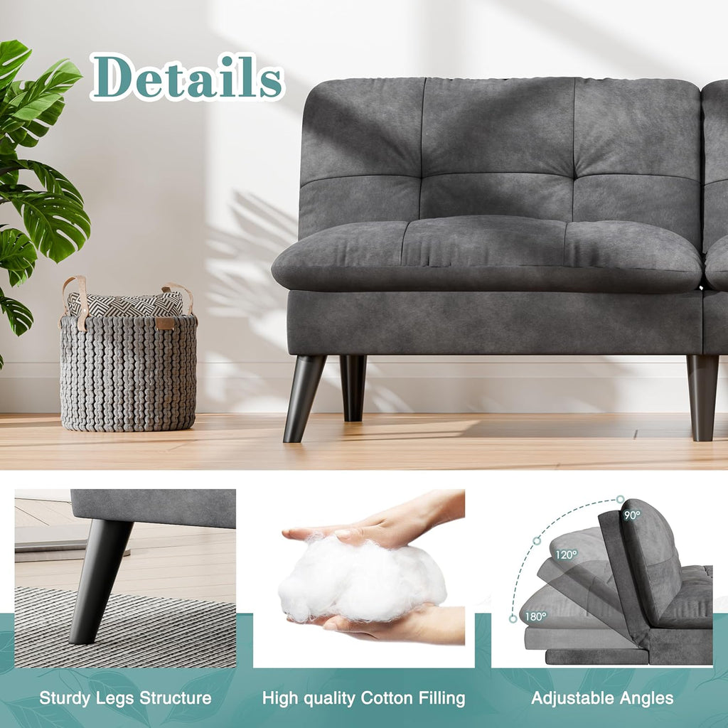 SUNLEI Small Futon Sofa Bed, Folding Futon Bed Sleeper Couch Recliner for Living Room, Convertible Cloud Sofa Couch with Adjustable Backrest for Apartment & Office Velvet, Parloma