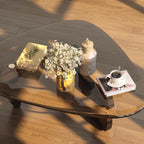 Coffee Table for Living Room Mid Century Modern Center Small Table with Glass Top and Wood, Black Transparent(32 Inch)